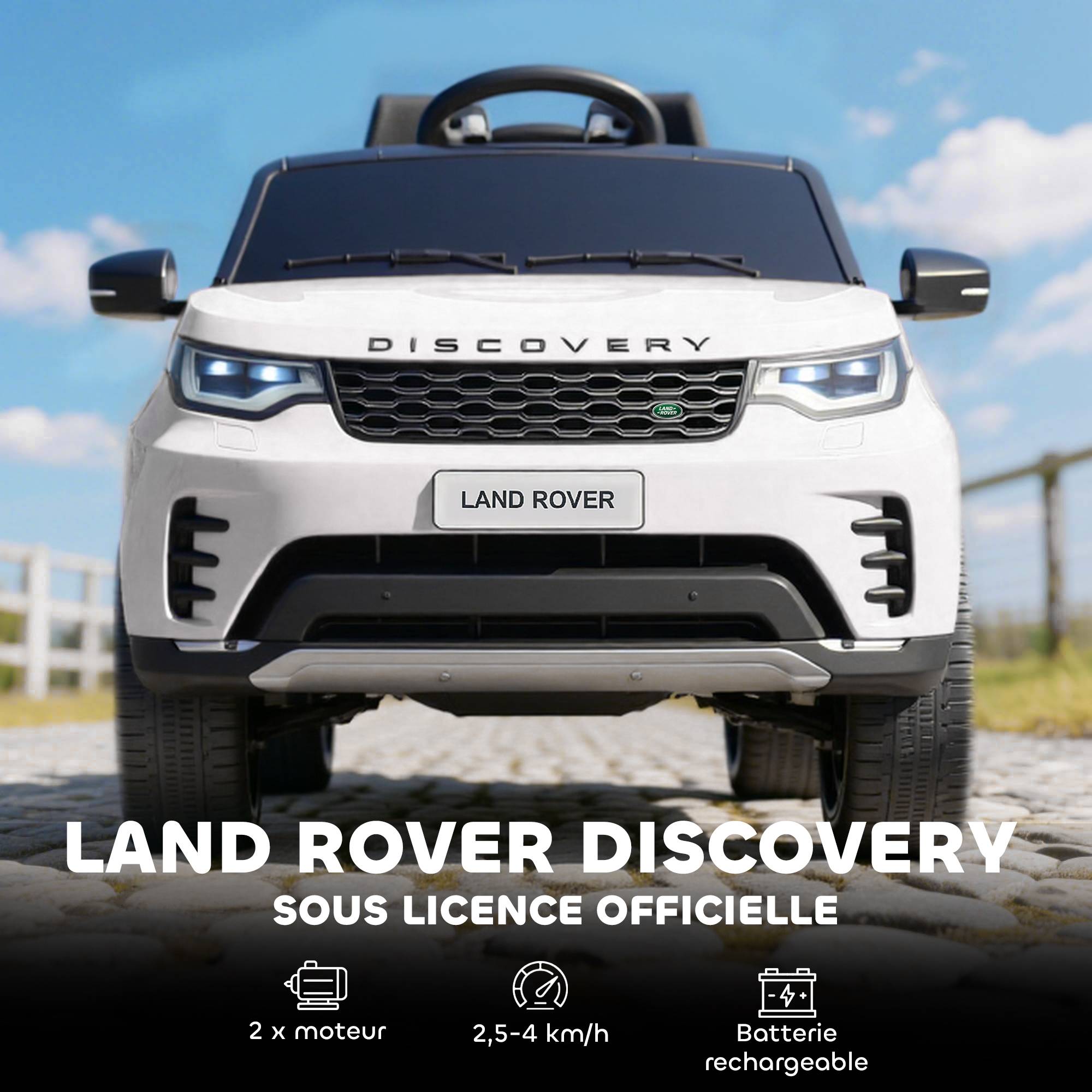 Voiture électrique enfant véhicule électrique Land Rover Discovery 12V télécommande 2,4 G 2 moteurs 105x68,5x58cm blanc - Image 6