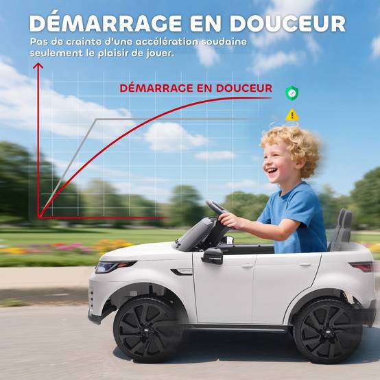 Voiture électrique enfant véhicule électrique Land Rover Discovery 12V télécommande 2,4 G 2 moteurs 105x68,5x58cm blanc - Image 8