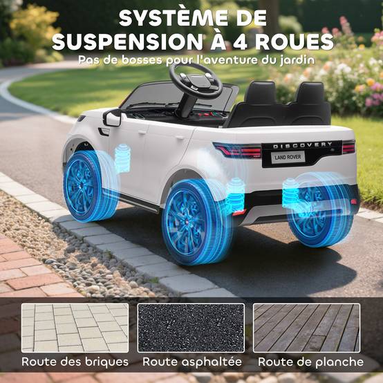 Voiture électrique enfant véhicule électrique Land Rover Discovery 12V télécommande 2,4 G 2 moteurs 105x68,5x58cm blanc - Image 7