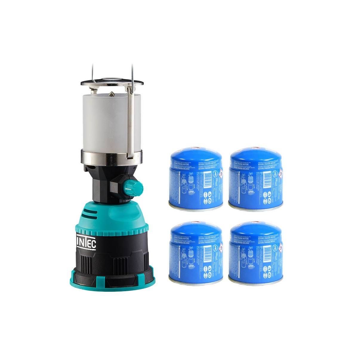 Lampe à gaz 450W Piezo Coque ABS + 4 cartouches de gaz 190gr Butane INTEC - Image 1