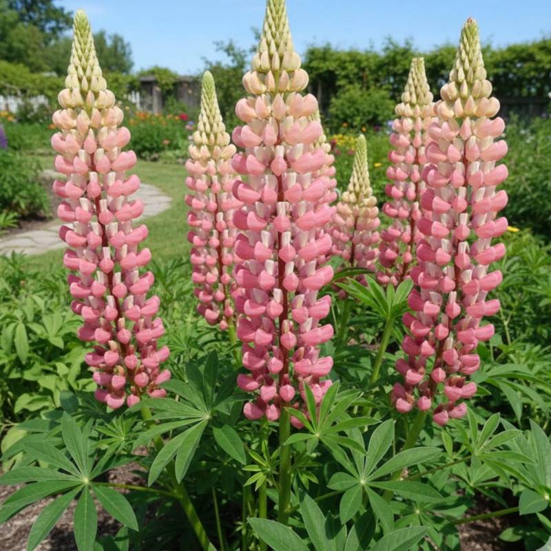 Lupin La Chatelaine à fleurs Rose/Blanche - feuillage Caduc - Godet - 5/20 cm - Image 1