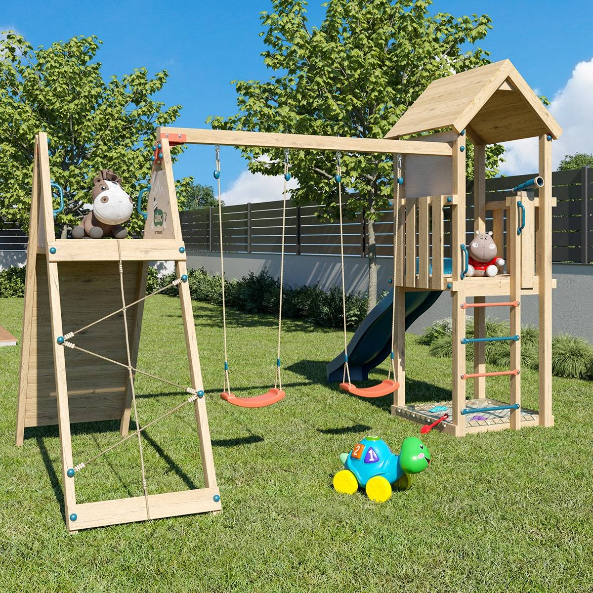 Trigano Jardin - Aire de jeux bois 2,20 m OLYMPIA XPLORER 2 - 9 enfants - Image 4