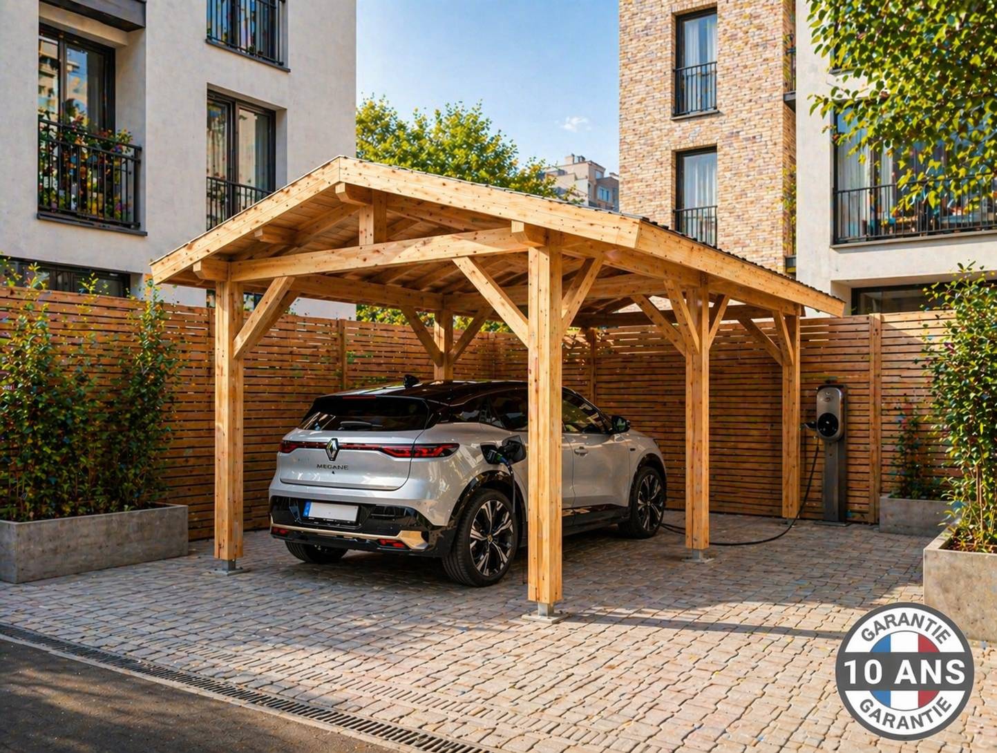 Carport bois 2 pentes en bois douglas 18 m², 6 poteaux. Abri voiture extérieur. garantie 10 ans - Image 5