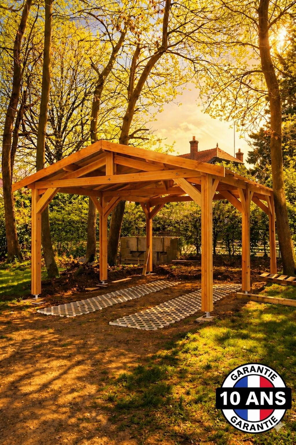 Carport bois 2 pentes en bois douglas 18 m², 6 poteaux. Abri voiture extérieur. garantie 10 ans - Image 8