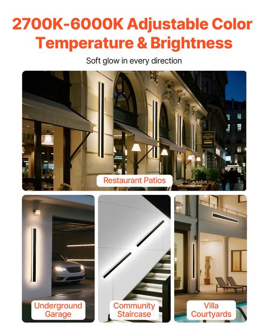 VEVOR Applique Murale Extérieur Éclairage LED 18 W Lot de 2 1 m 2700 K-6000 K - Image 3