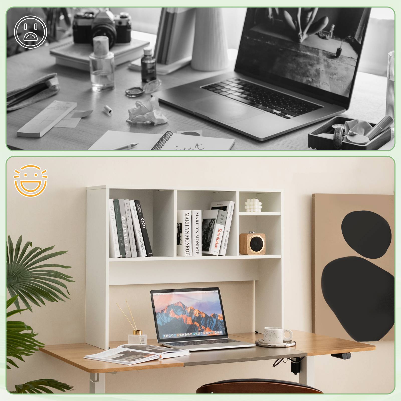 Étagère De Bureau Organisateur Bois Blanc – DIY 2 Tiroirs + Étagères, Rangement Livres Bureau, Salon, Chambre, Design Scandinave
