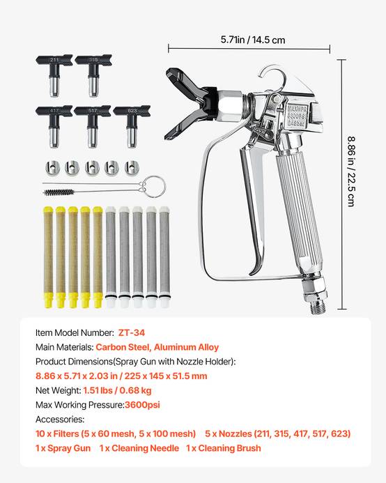 VEVOR Pistolet pulvérisateur peinture sans air, 248 bar, 5 embouts. - Image 7