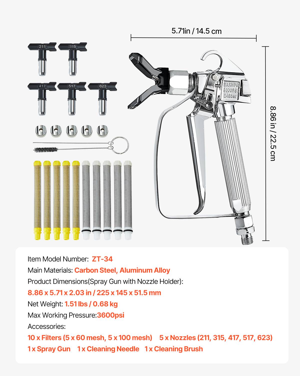 VEVOR Pistolet pulvérisateur peinture sans air, 248 bar, 5 embouts. - Image 7