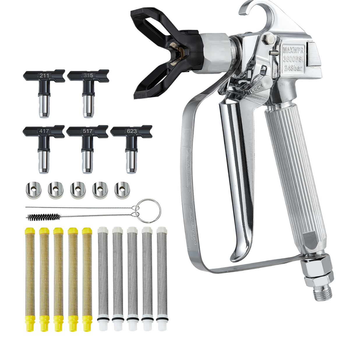 VEVOR Pistolet pulvérisateur peinture sans air, 248 bar, 5 embouts. - Image 1