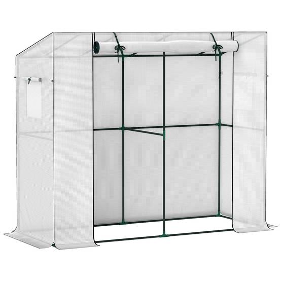 Serre adossée acier murale croissance plantes grimpantes 200x76x170cm blanc - ComfortXL Outdoor Living - Image 1
