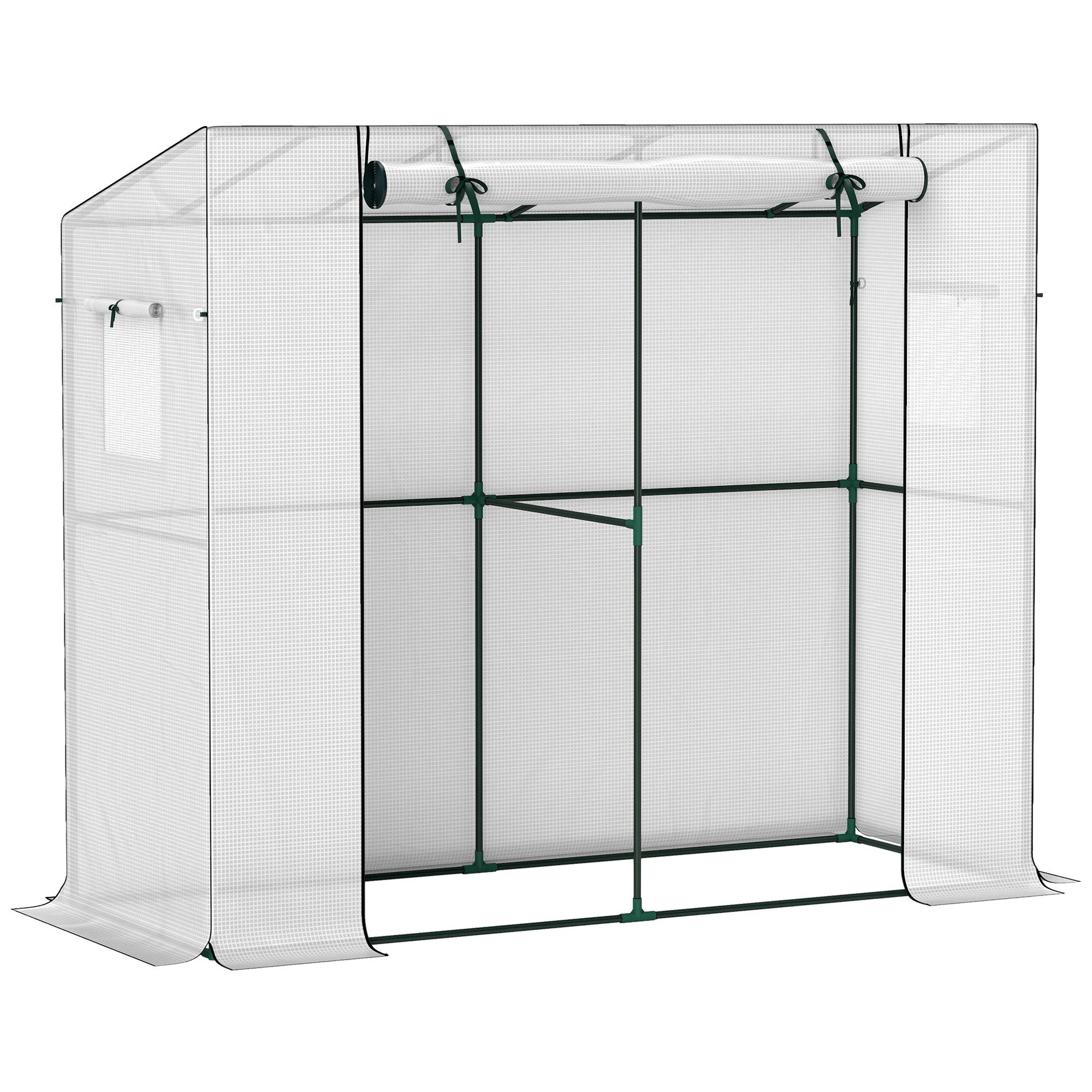 Serre adossée acier murale croissance plantes grimpantes 200x76x170cm blanc - ComfortXL Outdoor Living