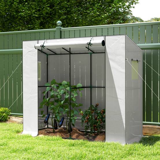 Serre adossée acier murale croissance plantes grimpantes 200x76x170cm blanc - ComfortXL Outdoor Living - Image 4