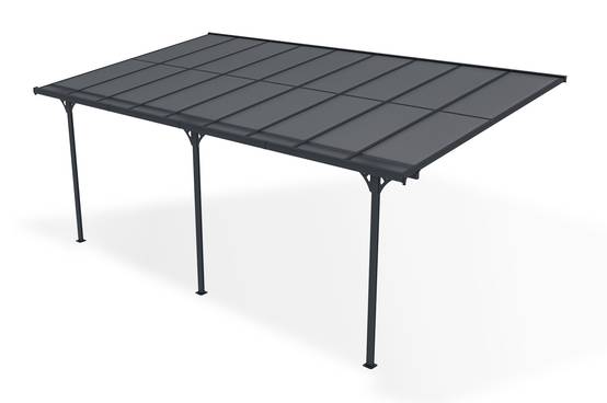 Cazeboo Pergola/Carport adossée 16,5 m² KLEO 5,5x3 m gris - toit terrasse en aluminium et polycarbonate - Image 4