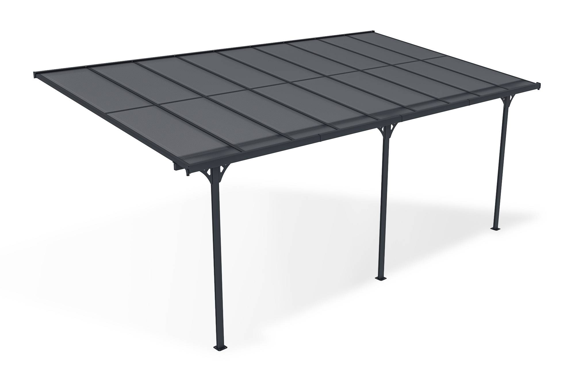 Cazeboo Pergola/Carport adossée 16,5 m² KLEO 5,5x3 m gris - toit terrasse en aluminium et polycarbonate - Image 5