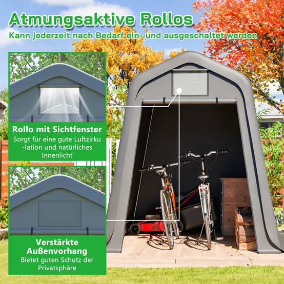 Abri à outils 366×213×225cm à toit pointu, bâche PE étanche, fenêtres d'aération, résistant UV et vent, piquets en L pour moto et outils - Image 3