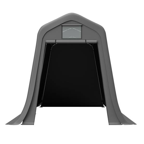 Abri à outils 366×213×225cm à toit pointu, bâche PE étanche, fenêtres d'aération, résistant UV et vent, piquets en L pour moto et outils - Image 1