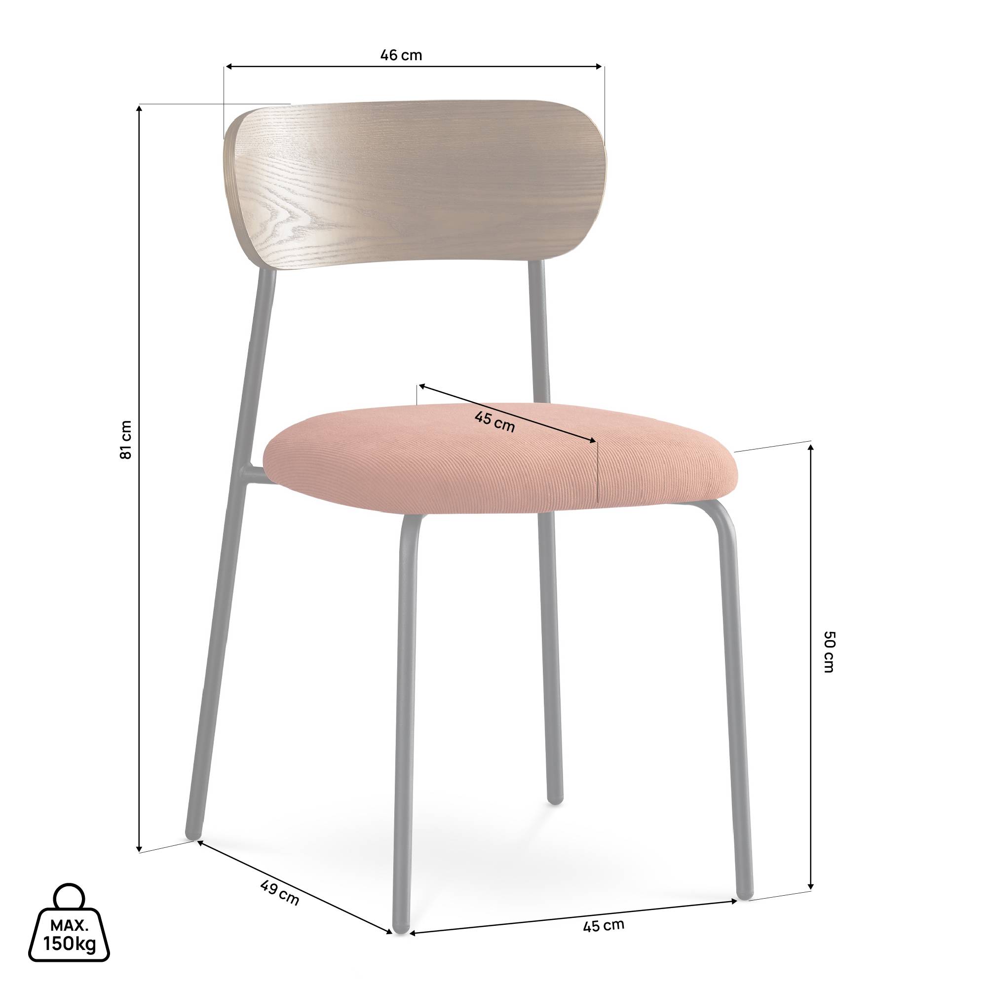 Sicaan Lot de 4 chaises scandinaves velours côtelé terracotta placage frêne pieds métal noir - OLIVIA - Image 5