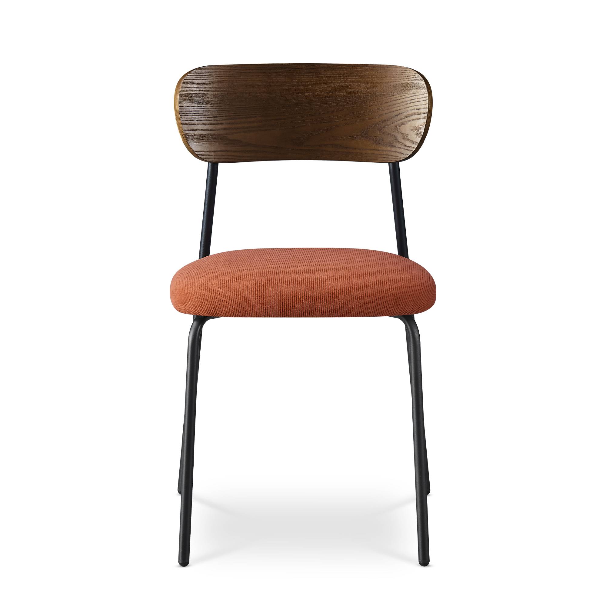 Sicaan Lot de 4 chaises scandinaves velours côtelé terracotta placage frêne pieds métal noir - OLIVIA - Image 6