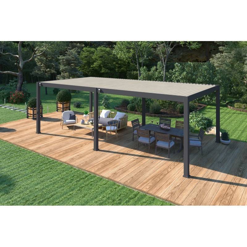 Chalet & Jardin - Pergola bioclimatique - Ombréa - autoportante - 4x8M - Anthracite blanc - ELMO - 400x800x258 cm