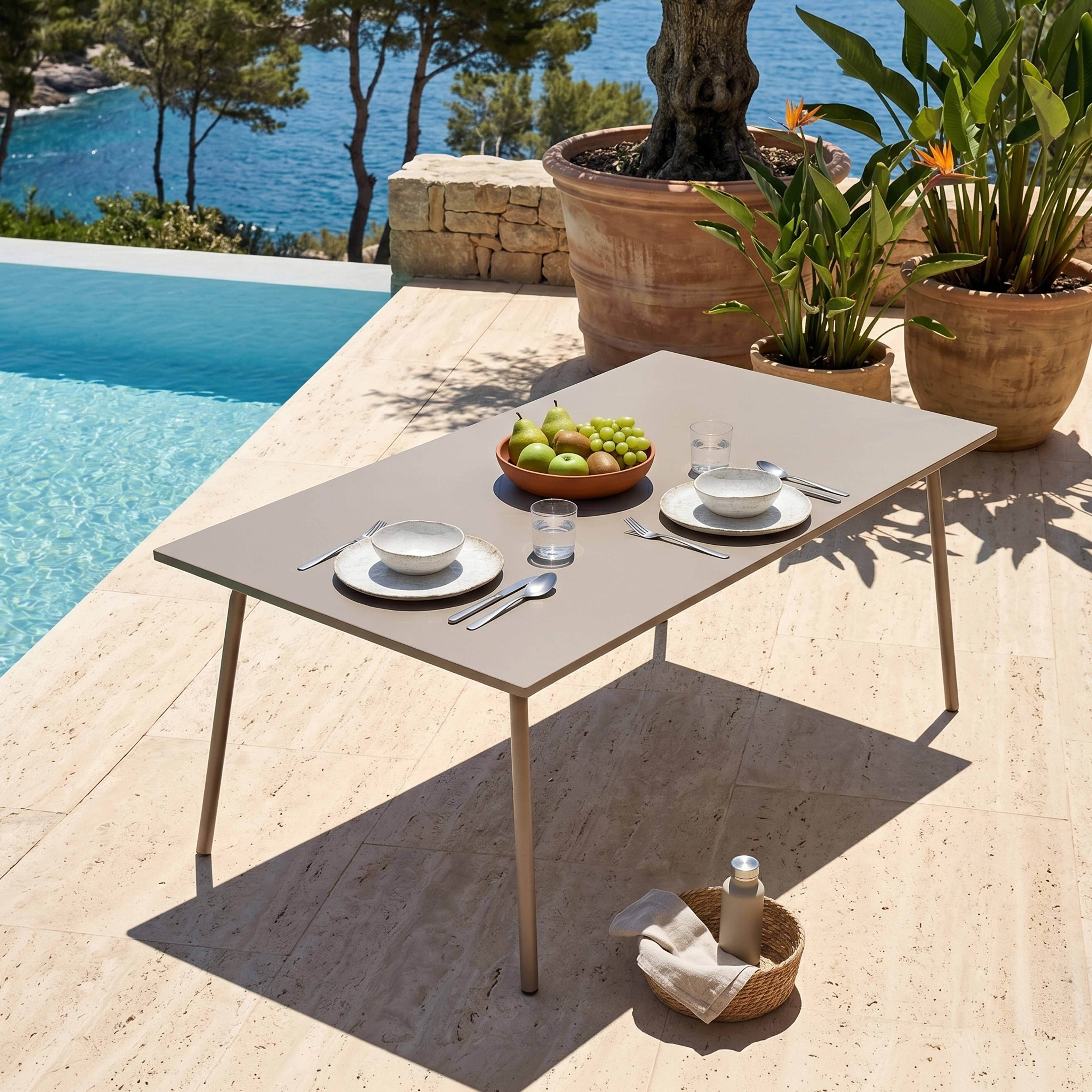 Oviala - Table de jardin rectangulaire en acier 8 places 180 cm taupe Palavas - Oviala - Image 2