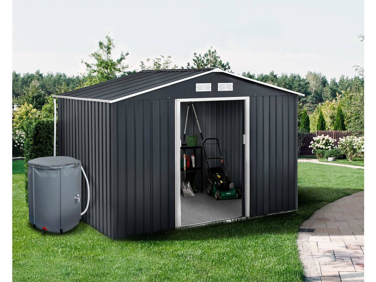 Abri De Jardin Métal -"vegas" - 7.06 M² Avec Gouttière Et Récupérateur D'eau - Gris -habitat Et Jardin - Image 2