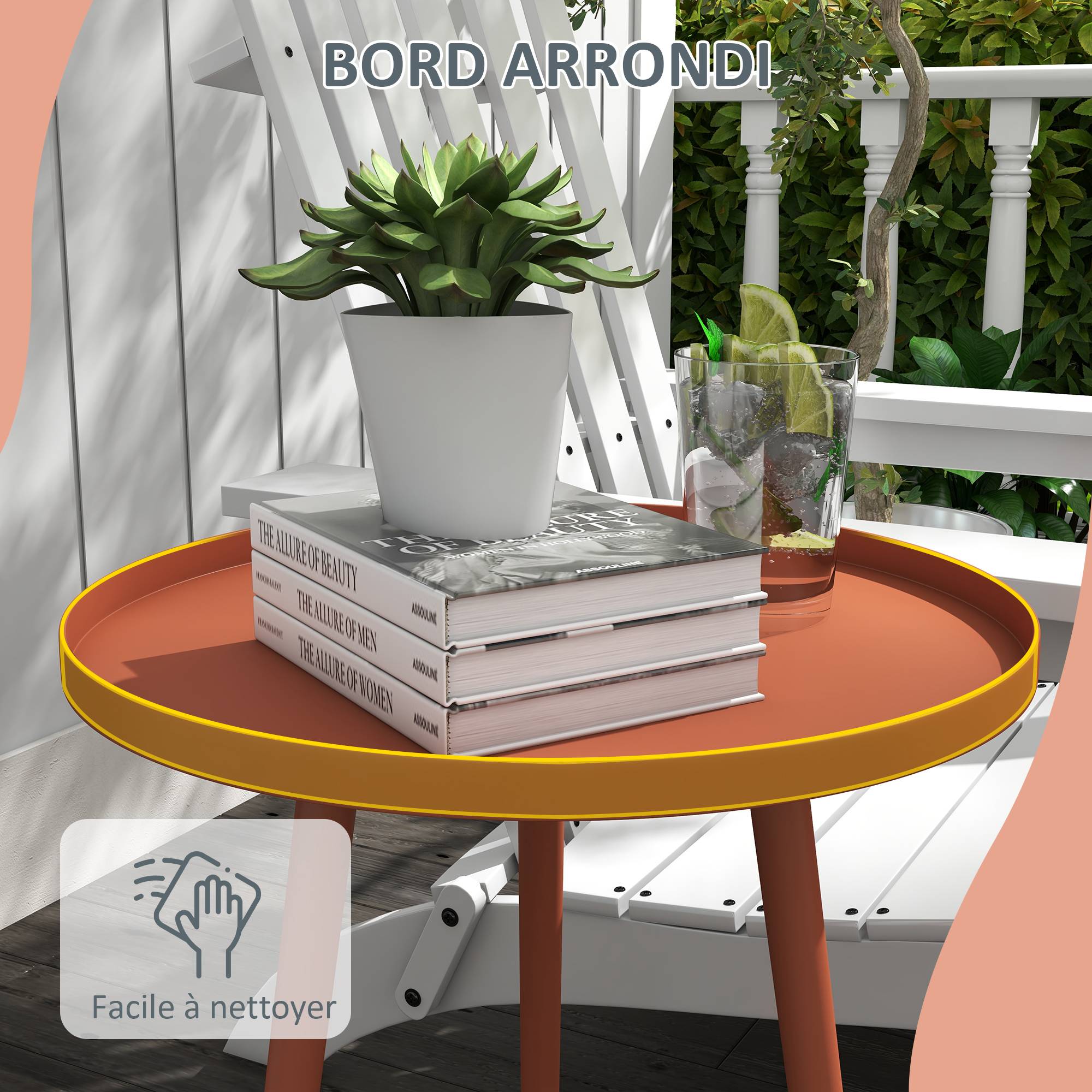 Table basse de jardin ronde, table d'appoint extérieur avec bord rond en acier, dim. Ø40 x 50H cm rouge - Image 8
