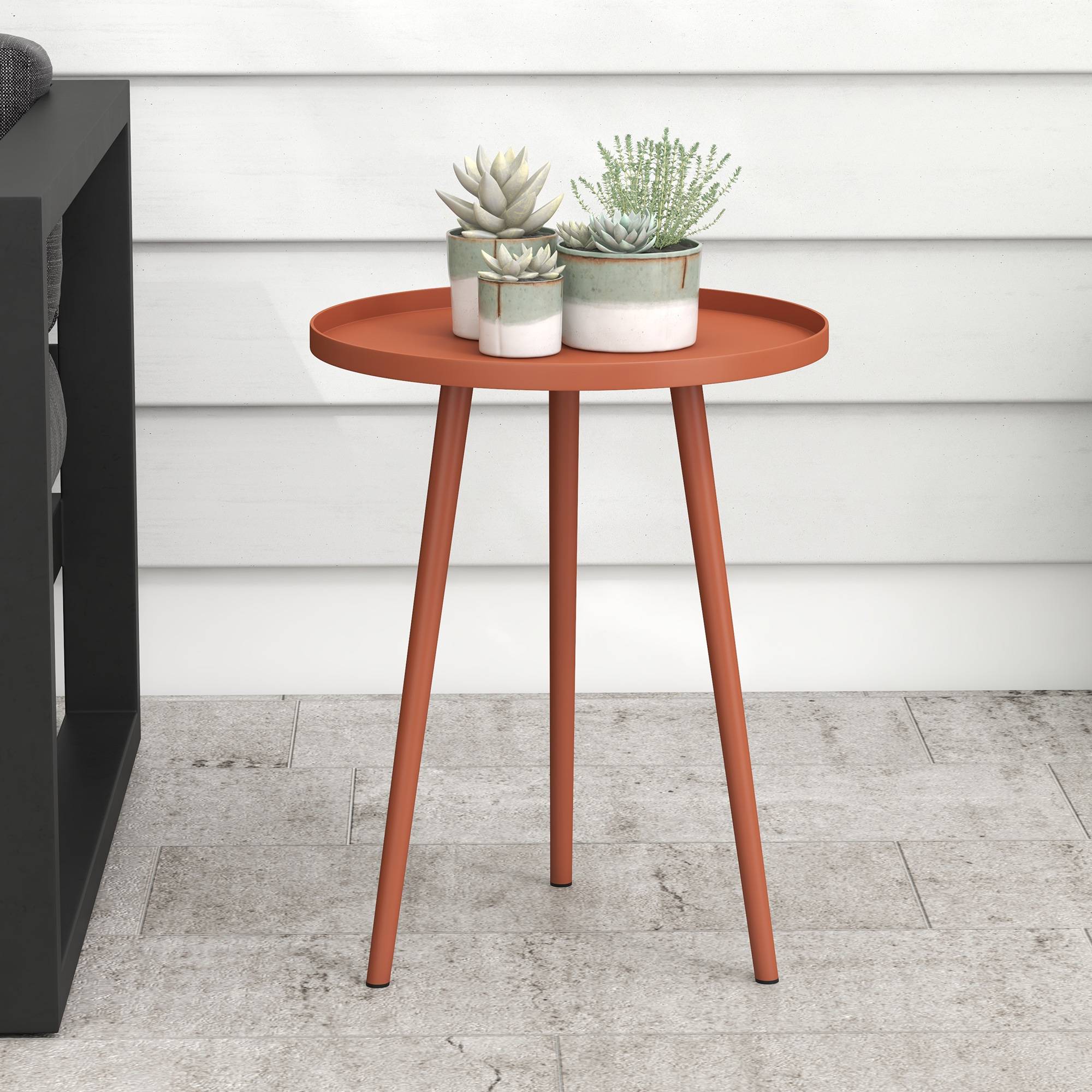 Table basse de jardin ronde, table d'appoint extérieur avec bord rond en acier, dim. Ø40 x 50H cm rouge - Image 3