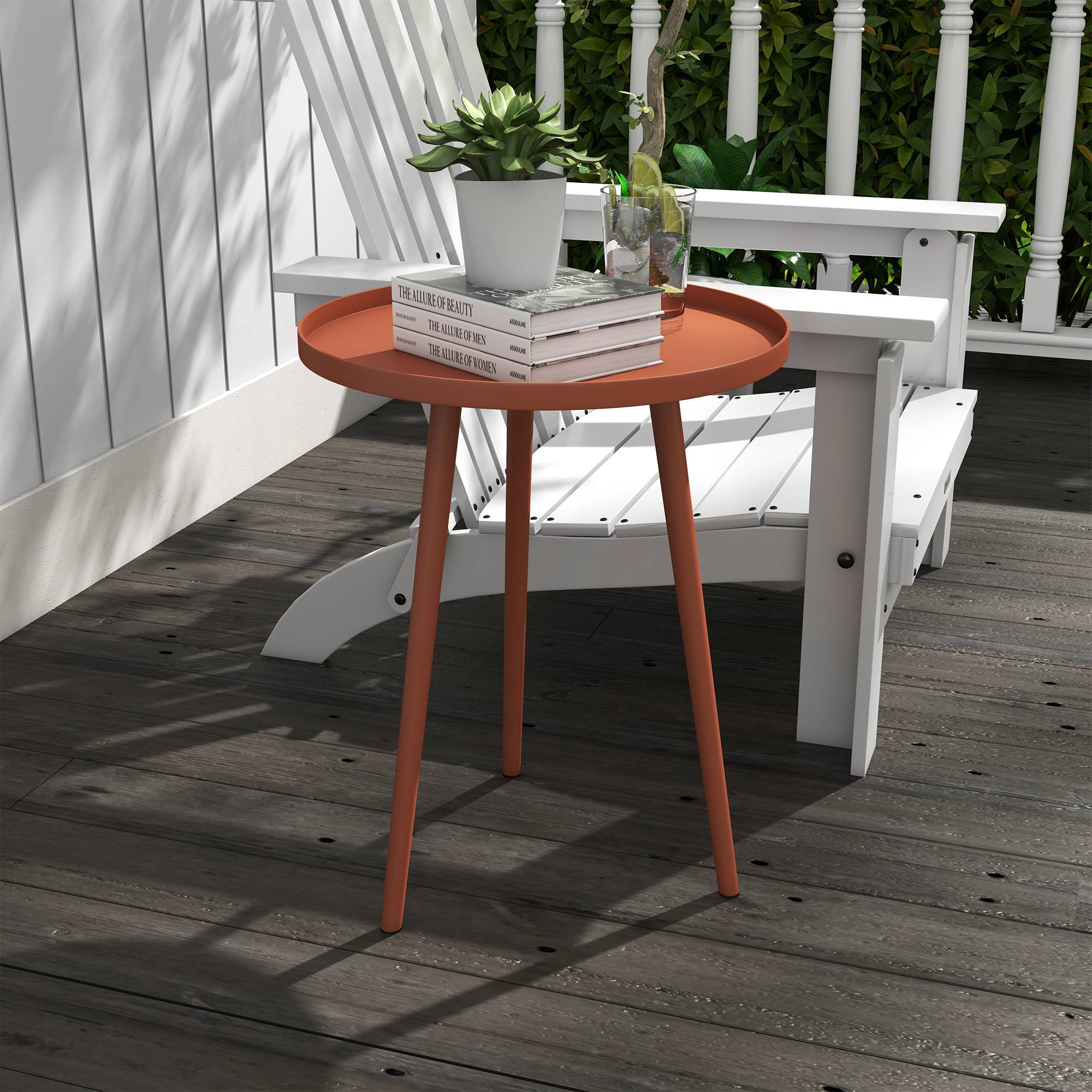 Table basse de jardin ronde, table d'appoint extérieur avec bord rond en acier, dim. Ø40 x 50H cm rouge - Image 4