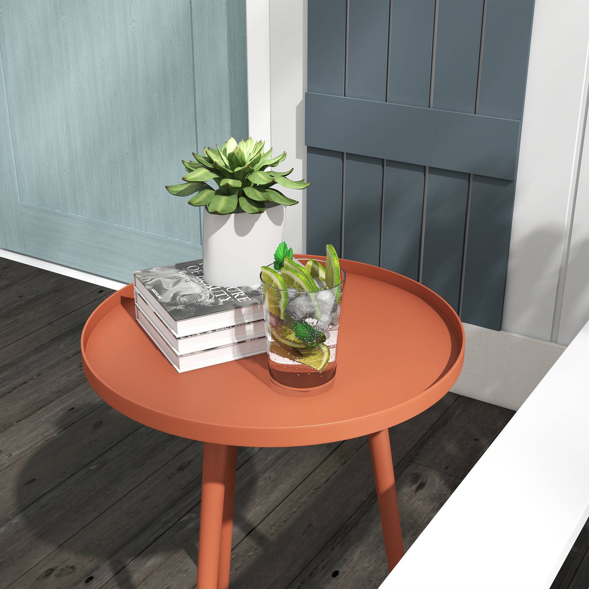 Table basse de jardin ronde, table d'appoint extérieur avec bord rond en acier, dim. Ø40 x 50H cm rouge - Image 10