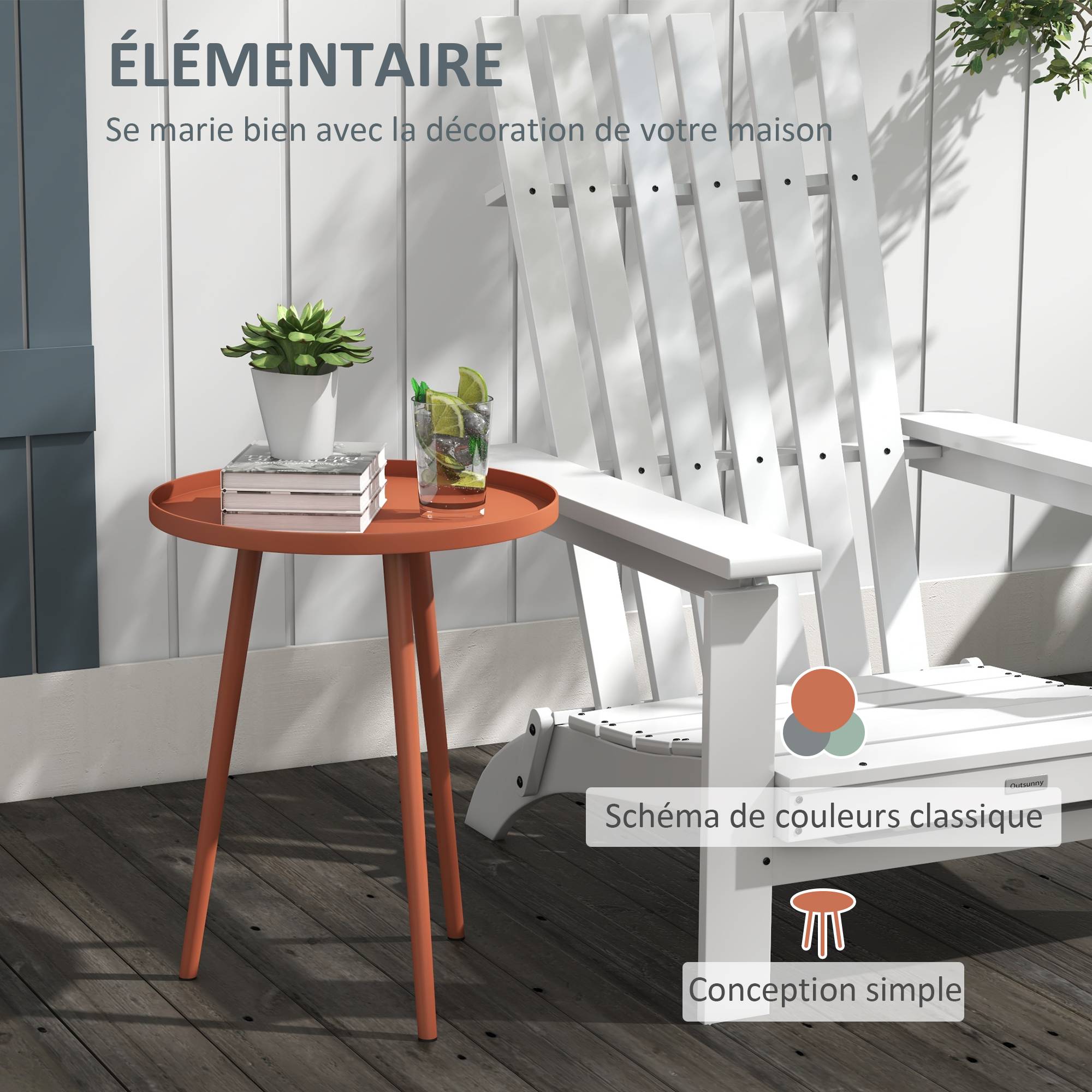 Table basse de jardin ronde, table d'appoint extérieur avec bord rond en acier, dim. Ø40 x 50H cm rouge - Image 6