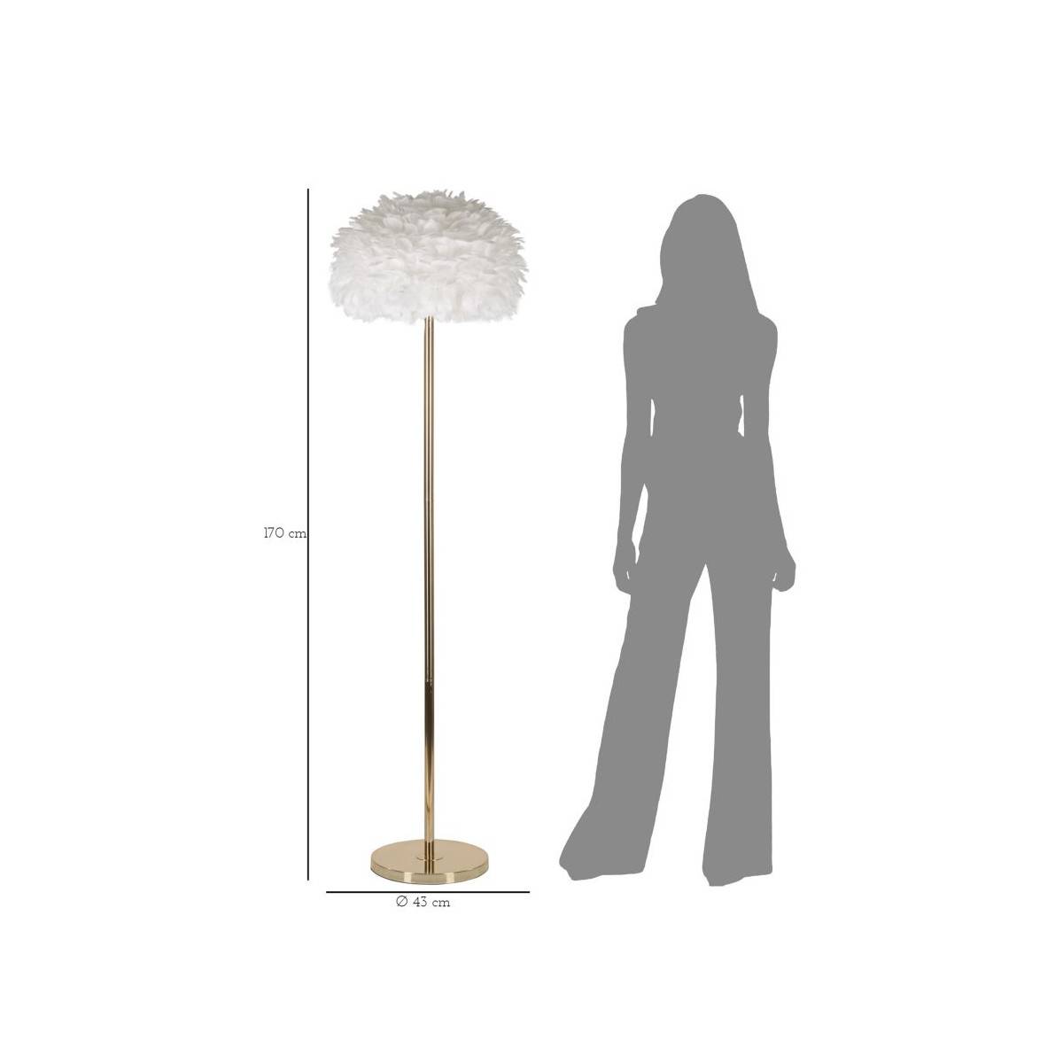Lampadaire Imitation Plume "Slim" 170cm Or & Blanc - Image 6