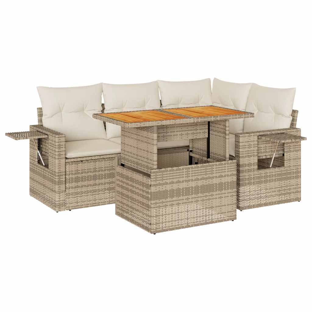ComfortXL - Petit salon de jardin 5 pcs beige résine tressée avec table bois ajustable et rangement – ComfortXL Outdoor Living - Image 2