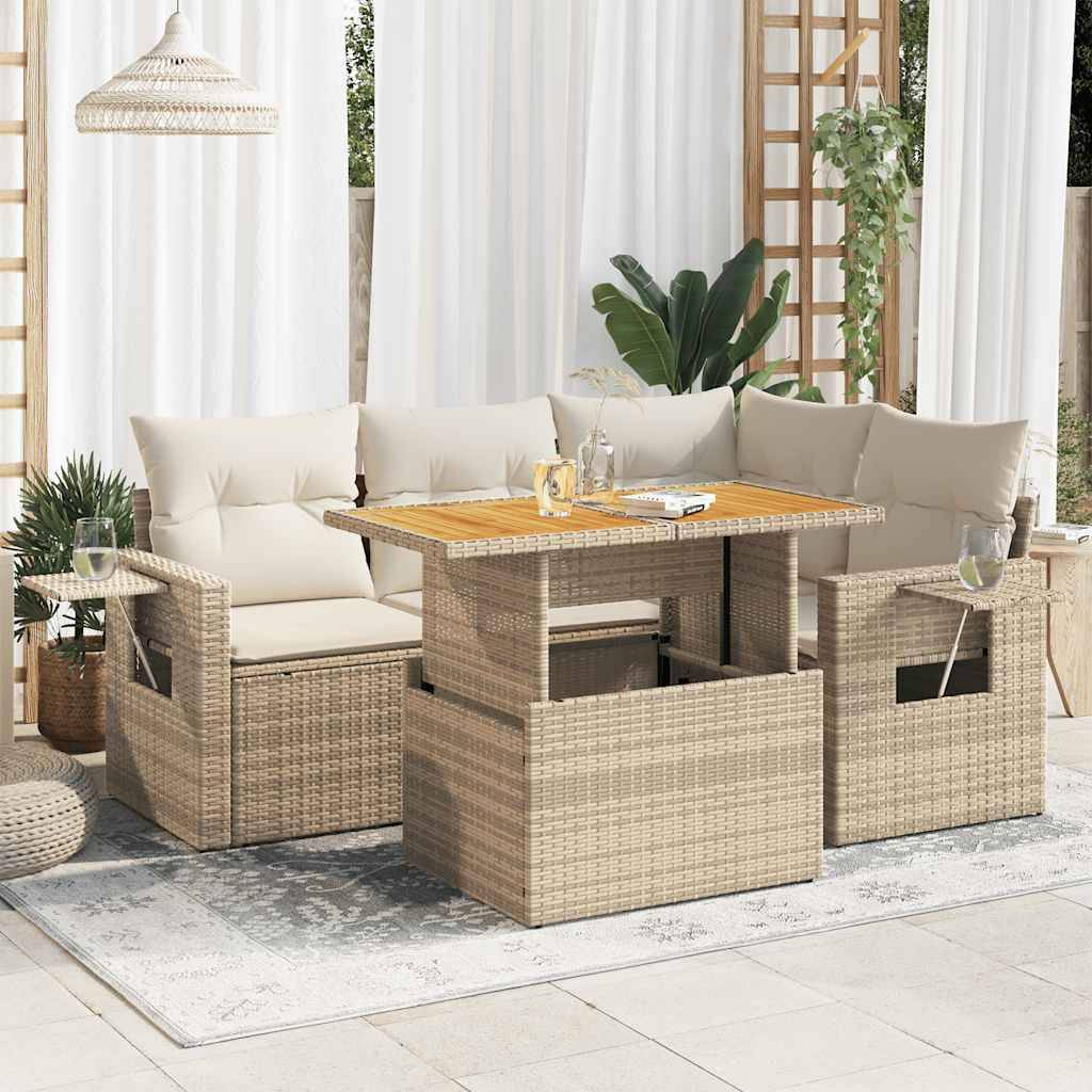 ComfortXL - Petit salon de jardin 5 pcs beige résine tressée avec table bois ajustable et rangement – ComfortXL Outdoor Living