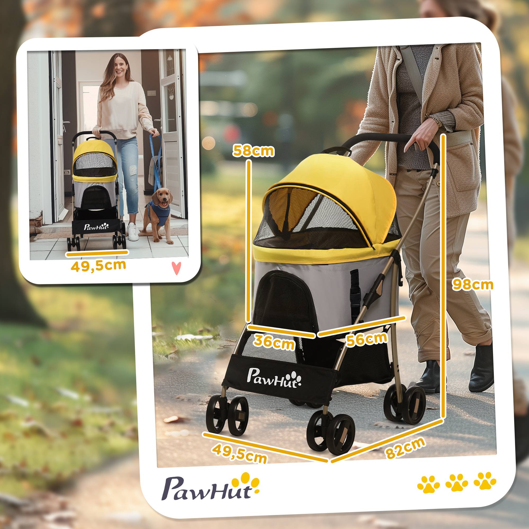 PANGIVO - Chariot pour chien 2-en-1, tissu Oxford, jaune, 82 x 49.5 x 98 cm - PANGIVO - Image 3