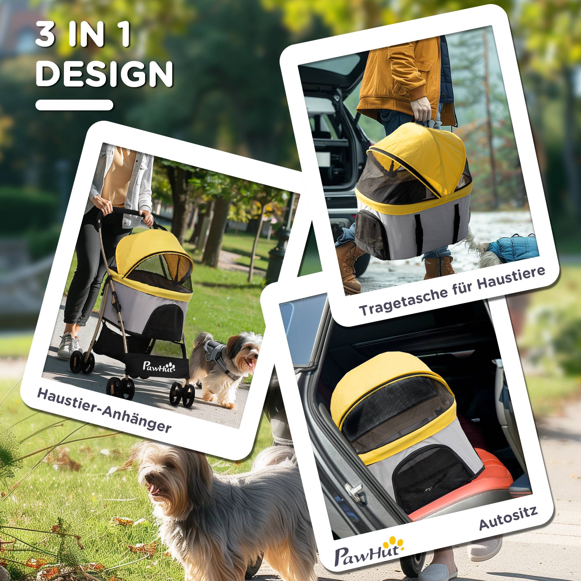 PANGIVO - Chariot pour chien 2-en-1, tissu Oxford, jaune, 82 x 49.5 x 98 cm - PANGIVO - Image 5