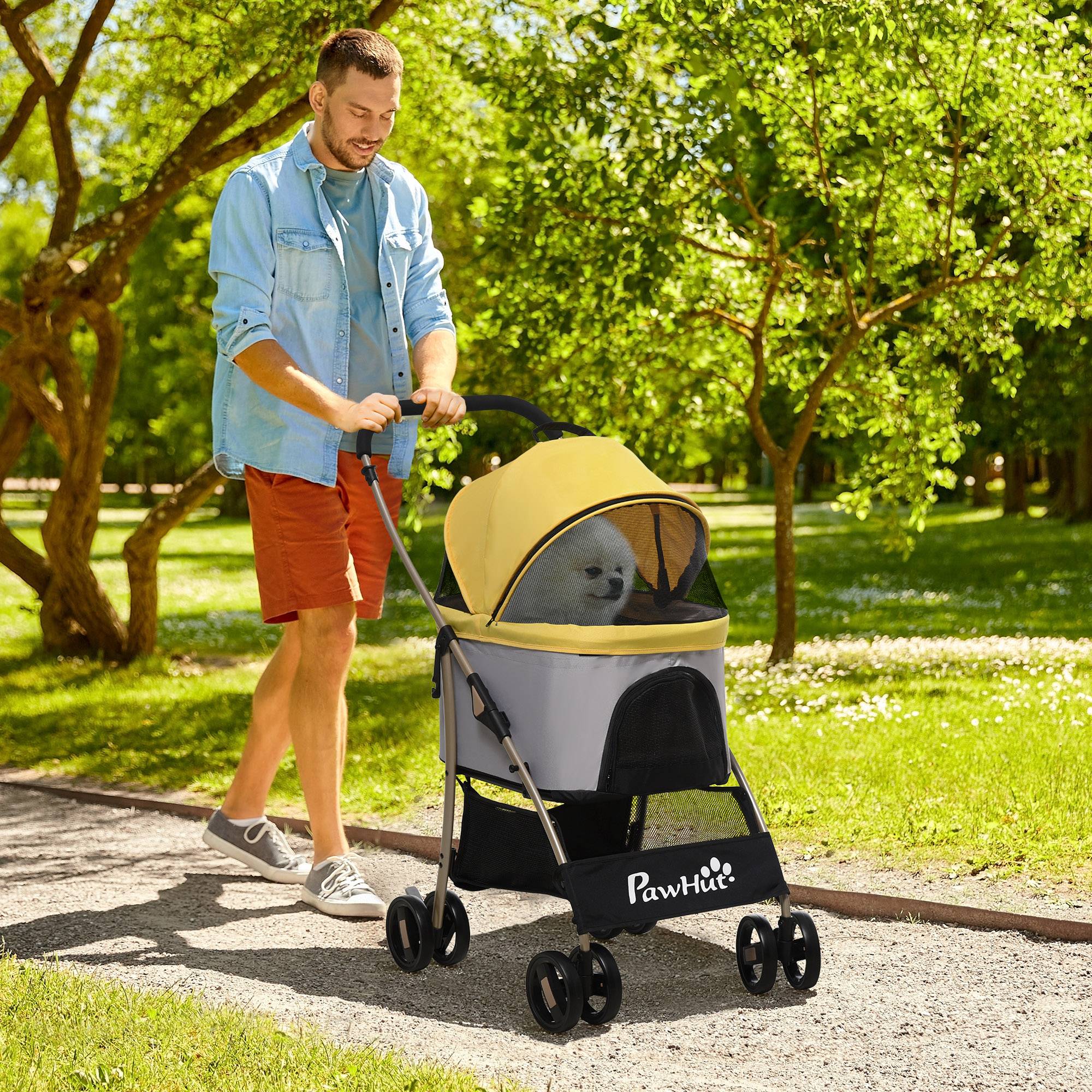 PANGIVO - Chariot pour chien 2-en-1, tissu Oxford, jaune, 82 x 49.5 x 98 cm - PANGIVO - Image 2