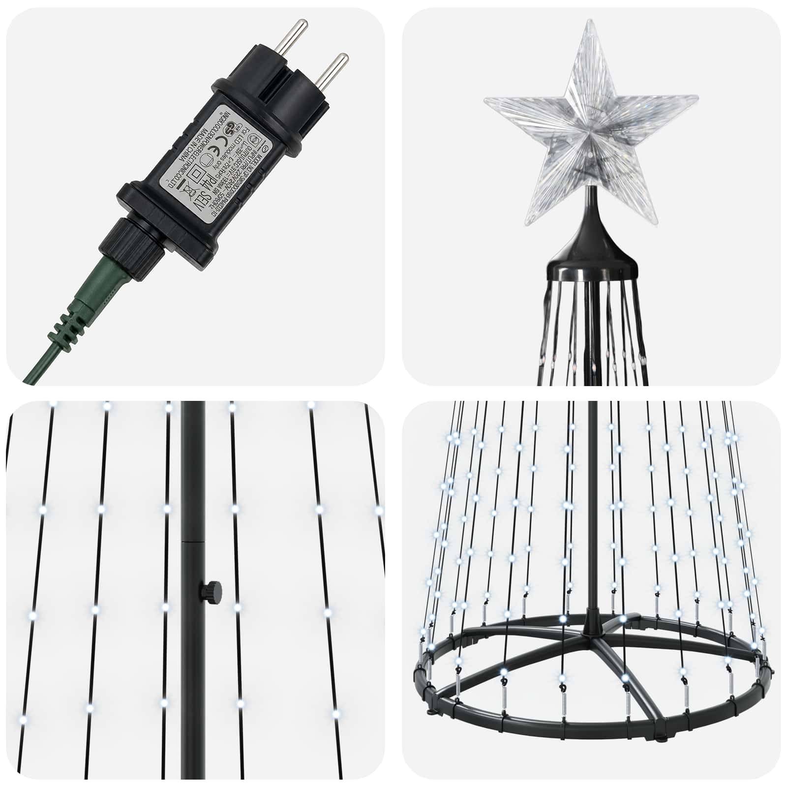 Vidaxl - Sapin cône lumineux LED 250 cm 470 LED Blanc froid Acier Blanc vidaXL 42050813 - Image 6