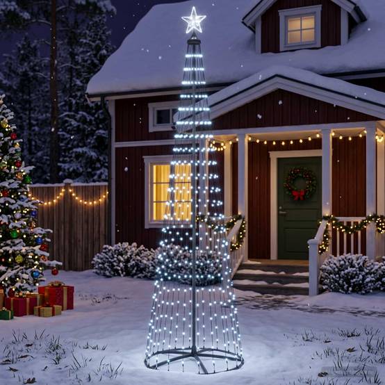 Vidaxl - Sapin cône lumineux LED 250 cm 470 LED Blanc froid Acier Blanc vidaXL 42050813 - Image 1