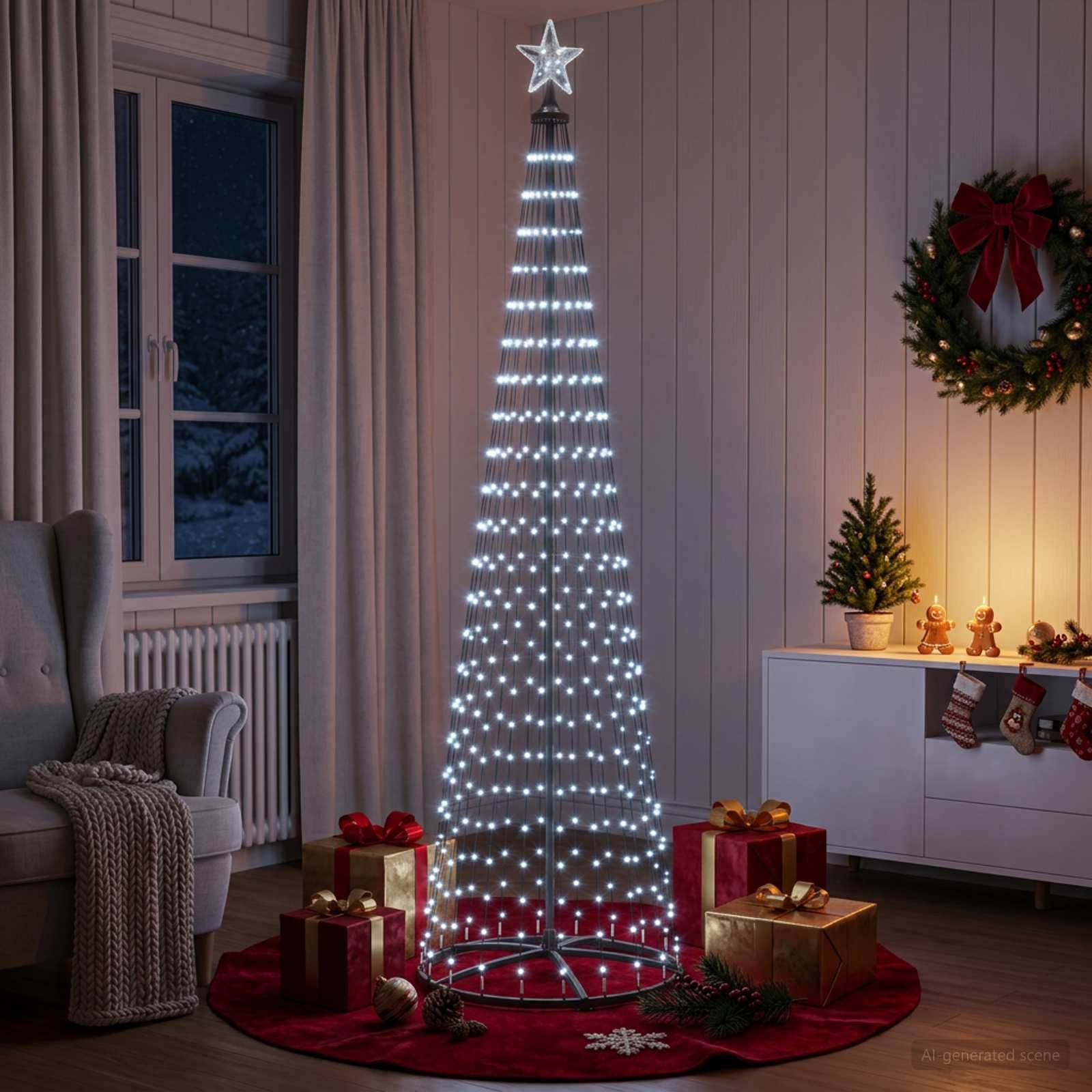 Vidaxl - Sapin cône lumineux LED 250 cm 470 LED Blanc froid Acier Blanc vidaXL 42050813 - Image 4