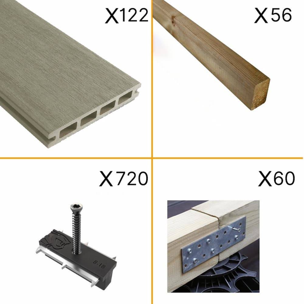 Kit Terrasse Composite NAVIA 40m² - gris clair - 122 lames de terrasse (220 x 14.5 x 2.2 cm) - Fixation par Clips - Terrasse - Image 2