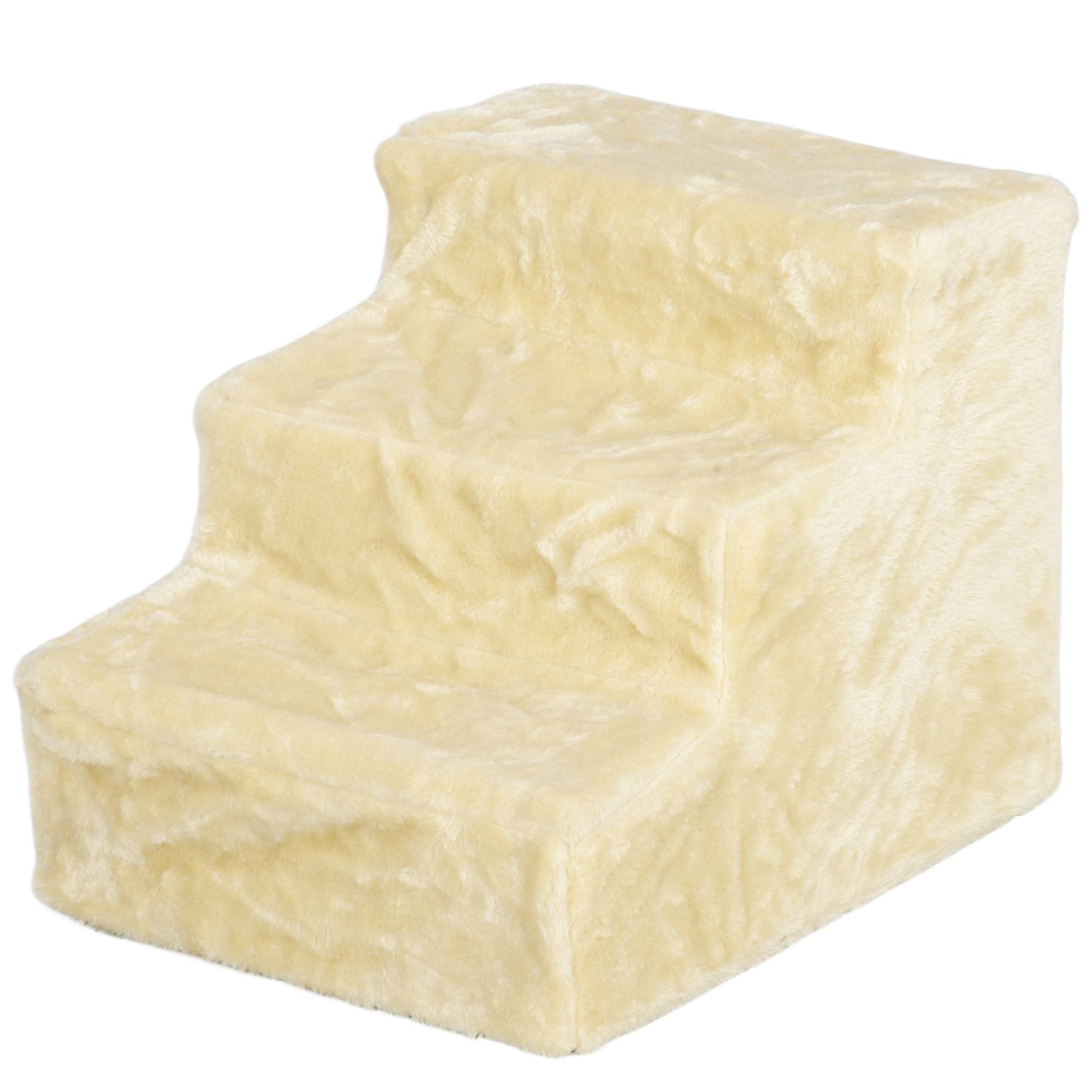 Escalier animaux pliable, 3 marches, housse peluche lavable, panneau, 46x35x35cm, beige - Image 2