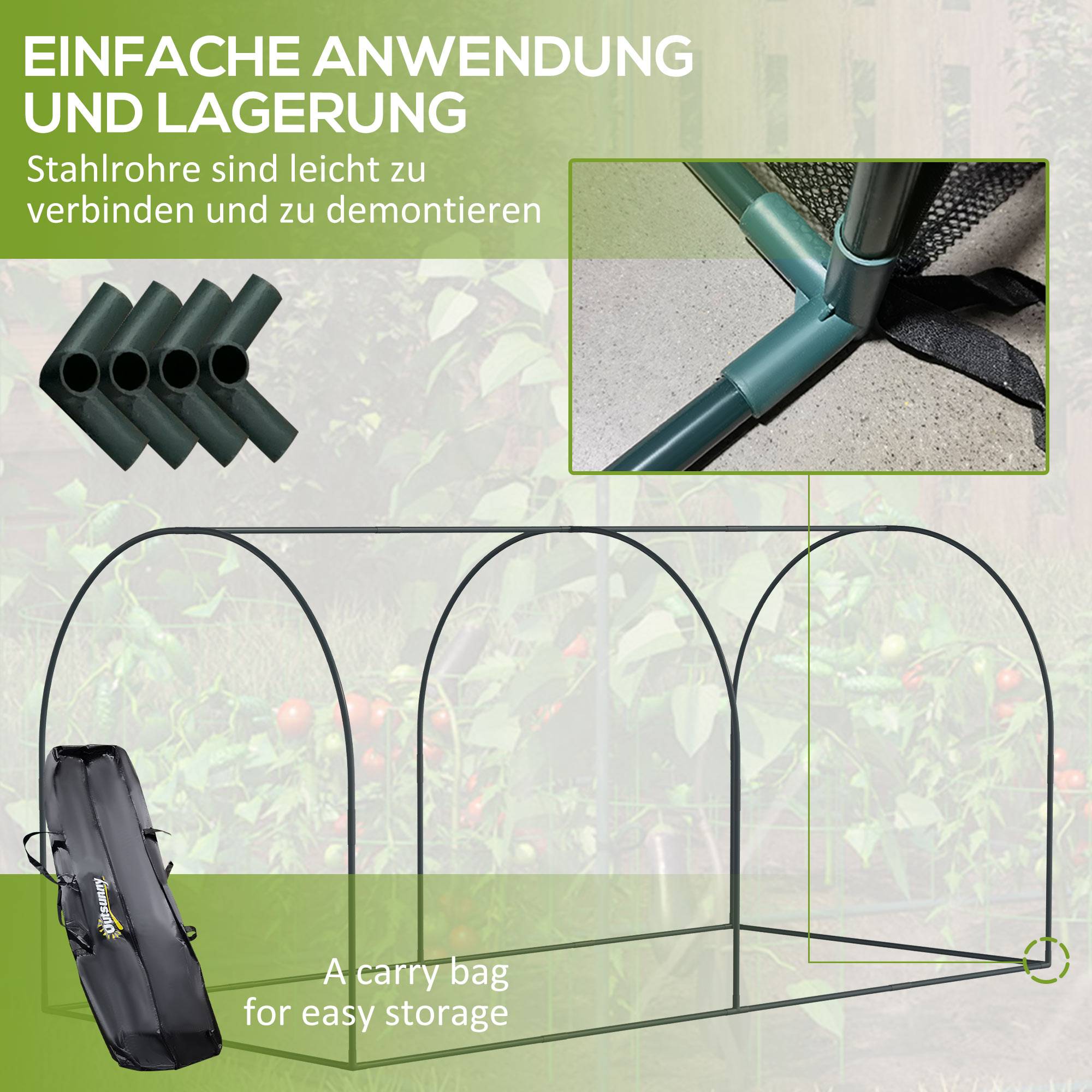 Tunnel de protection plantes acier pour potager anti-oiseaux 249x120cm vert - ComfortXL Outdoor Living - Image 5