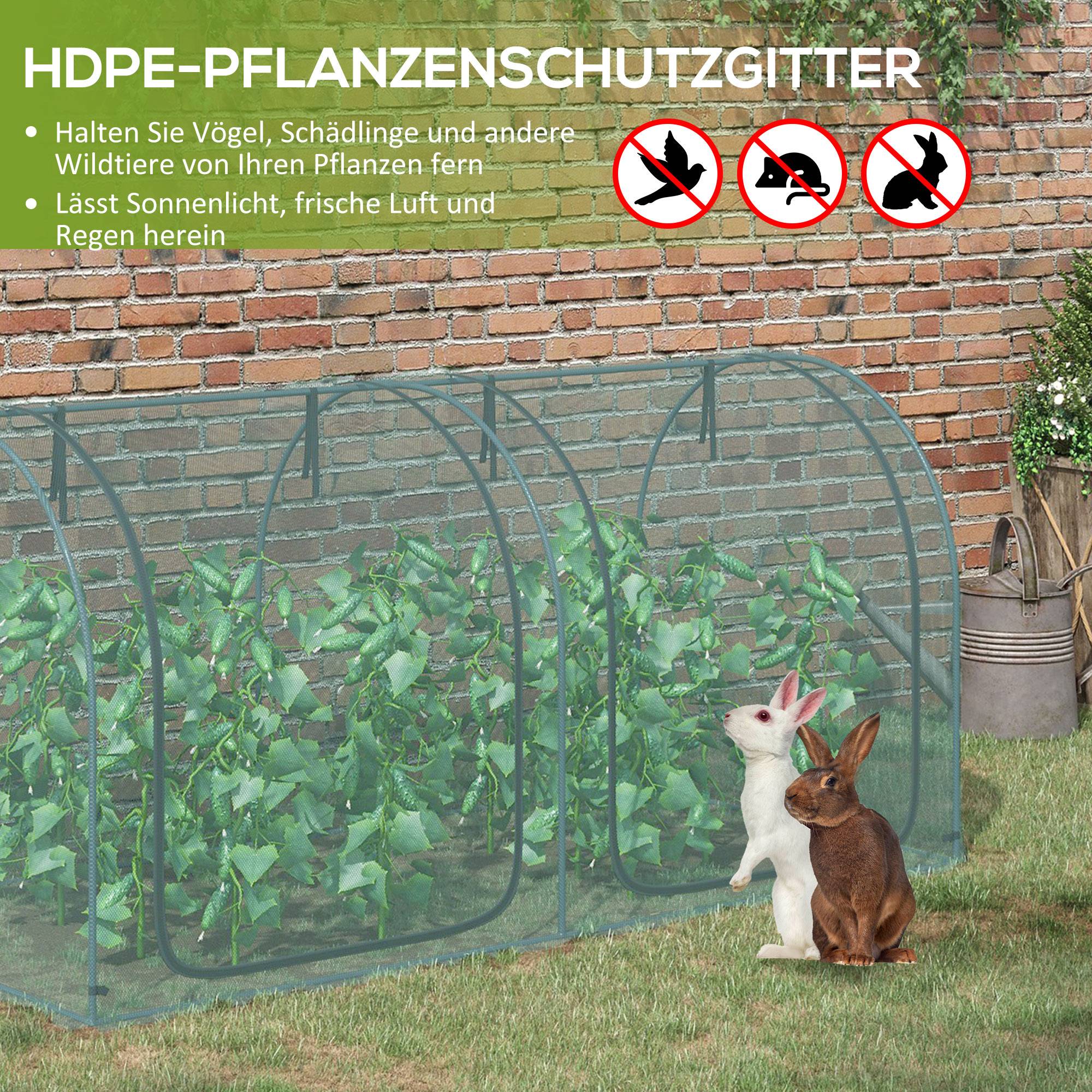 Tunnel de protection plantes acier pour potager anti-oiseaux 249x120cm vert - ComfortXL Outdoor Living - Image 4
