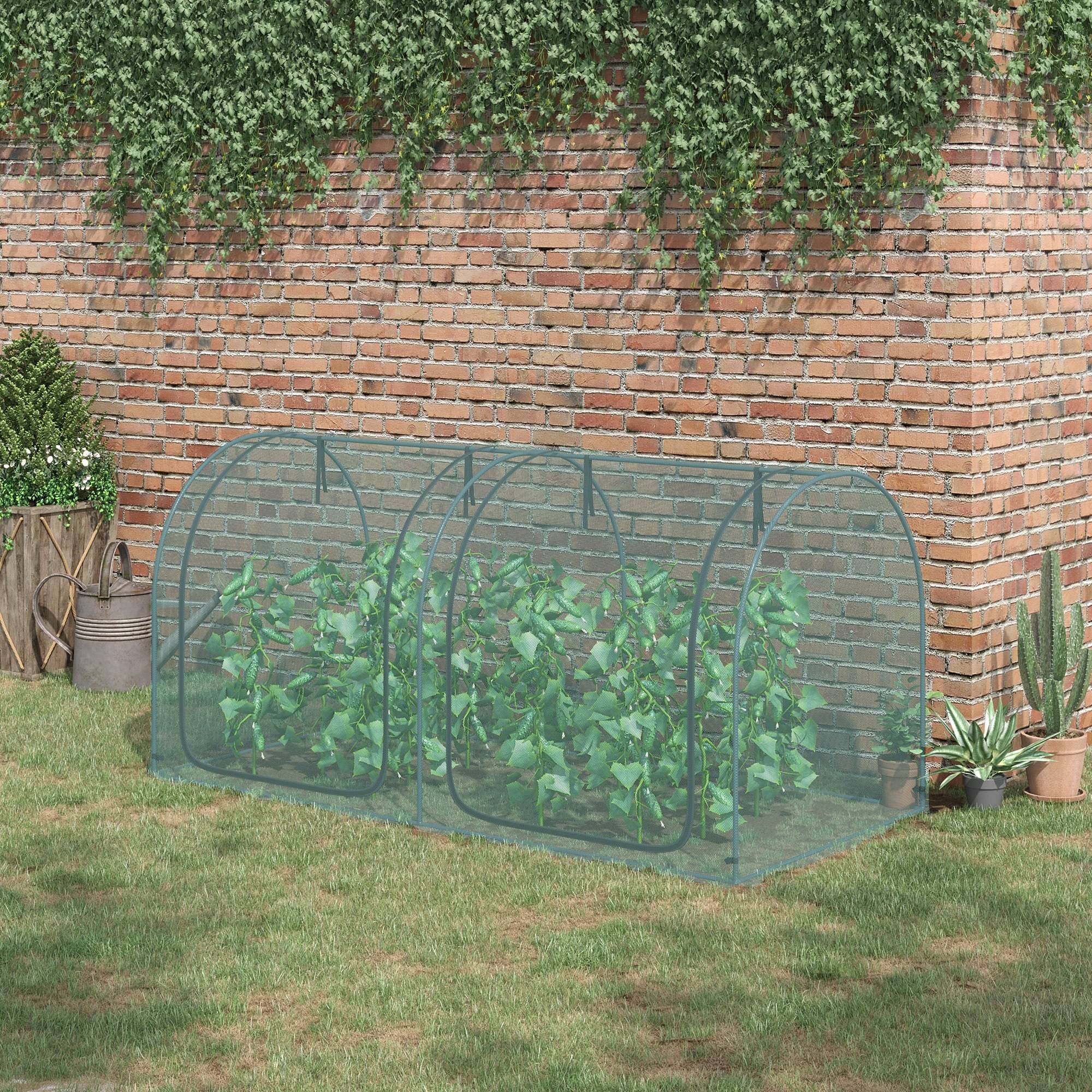 Tunnel de protection plantes acier pour potager anti-oiseaux 249x120cm vert - ComfortXL Outdoor Living - Image 1