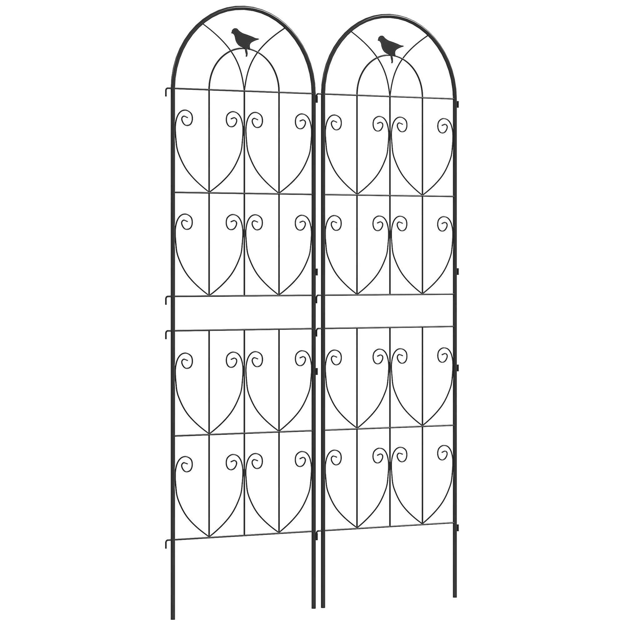 Lot 2 Treillis Jardin Métal Oiseaux Plantes Grimpantes Décoration Extérieure 50x180cm Noir - ComfortXL Outdoor Living - Image 1