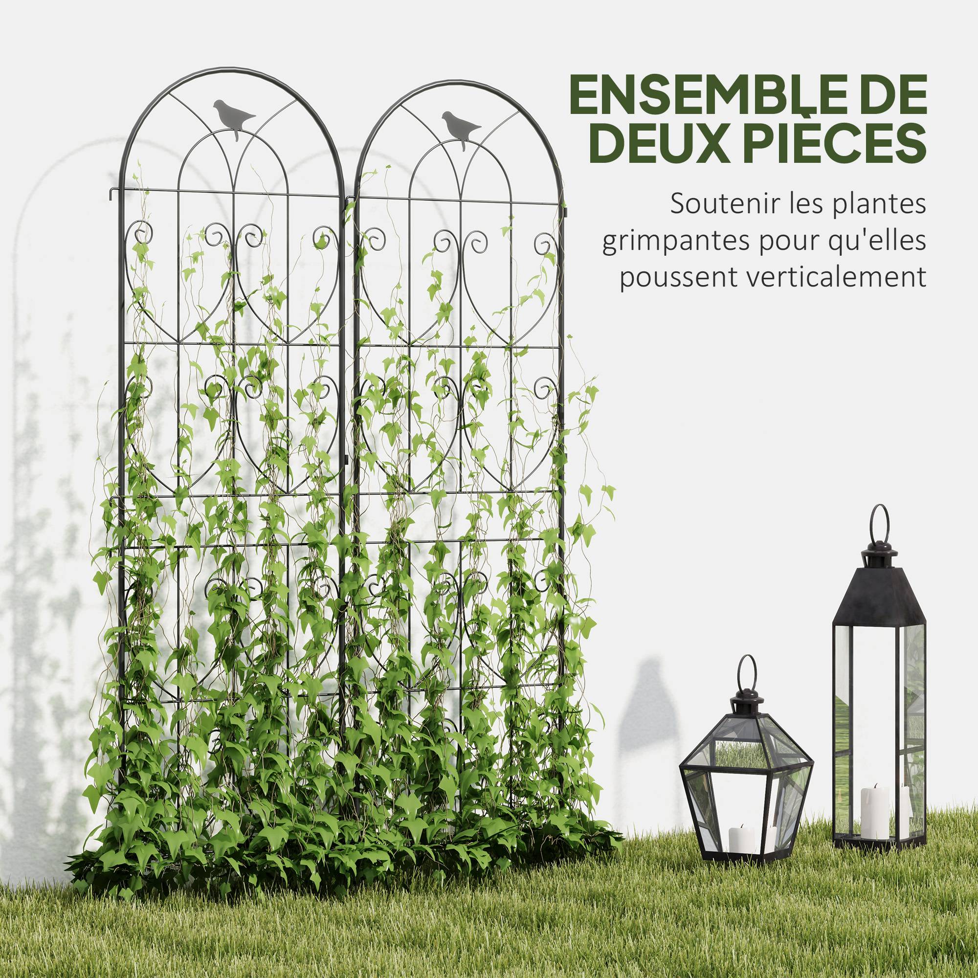 Lot 2 Treillis Jardin Métal Oiseaux Plantes Grimpantes Décoration Extérieure 50x180cm Noir - ComfortXL Outdoor Living - Image 6
