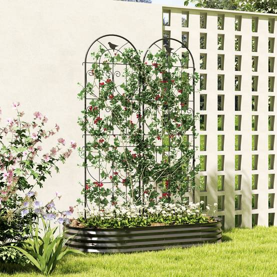 Lot 2 Treillis Jardin Métal Oiseaux Plantes Grimpantes Décoration Extérieure 50x180cm Noir - ComfortXL Outdoor Living - Image 3