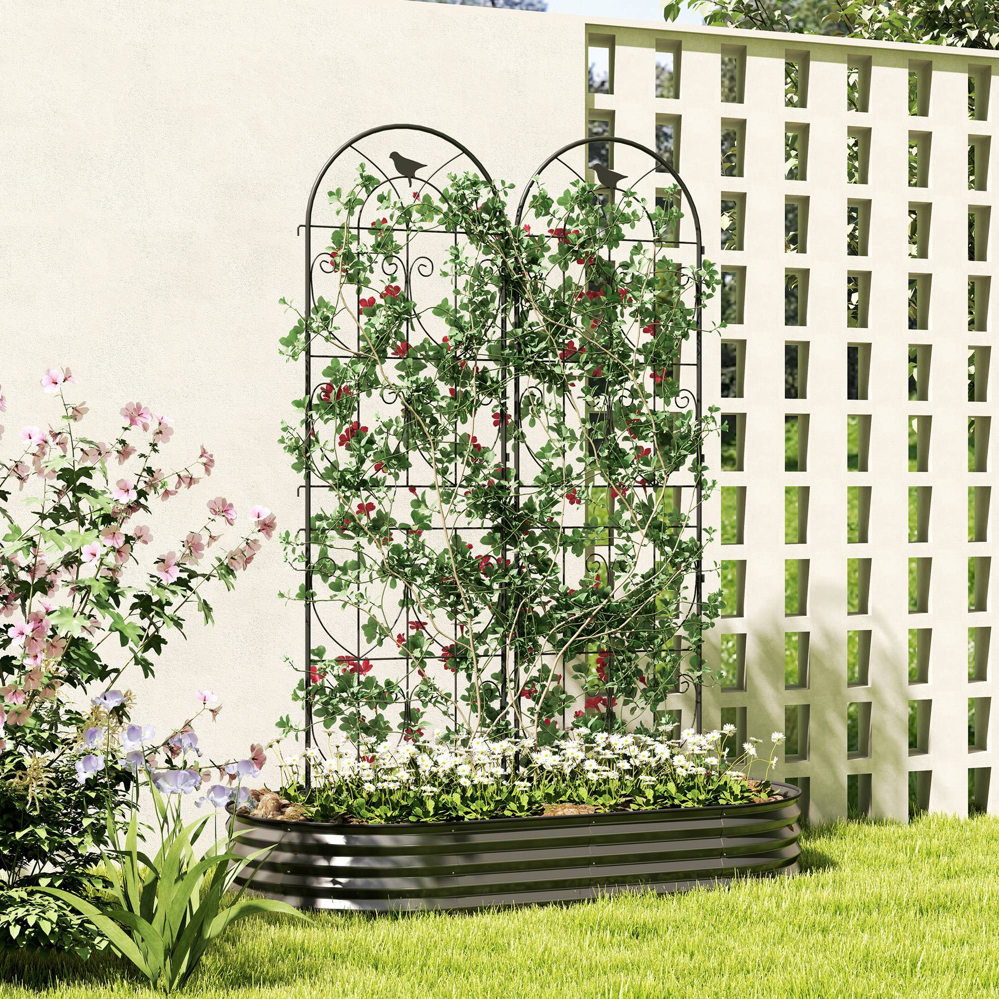 Lot 2 Treillis Jardin Métal Oiseaux Plantes Grimpantes Décoration Extérieure 50x180cm Noir - ComfortXL Outdoor Living - Image 3