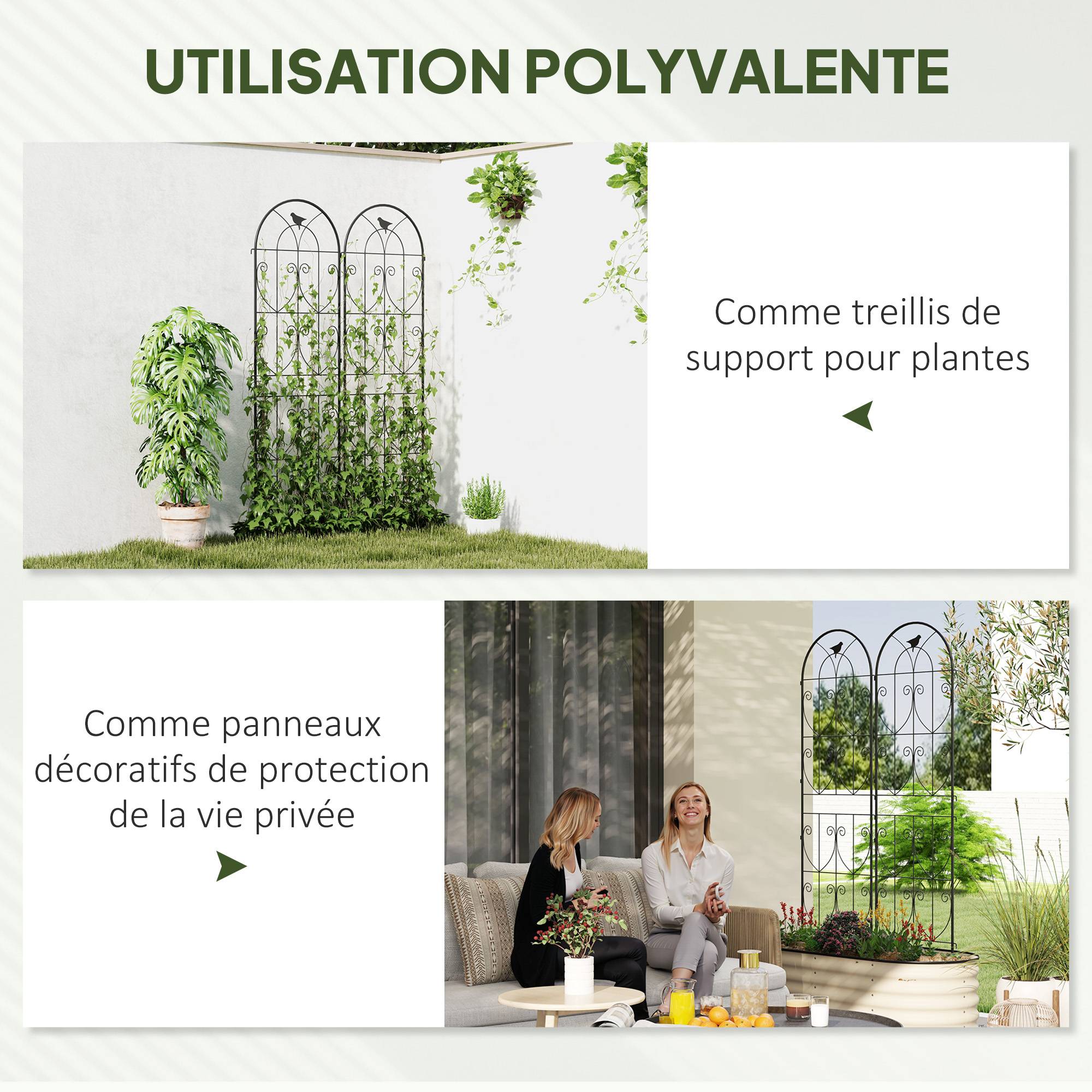 Lot 2 Treillis Jardin Métal Oiseaux Plantes Grimpantes Décoration Extérieure 50x180cm Noir - ComfortXL Outdoor Living - Image 8