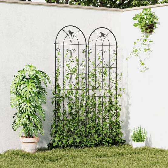 Lot 2 Treillis Jardin Métal Oiseaux Plantes Grimpantes Décoration Extérieure 50x180cm Noir - ComfortXL Outdoor Living - Image 4